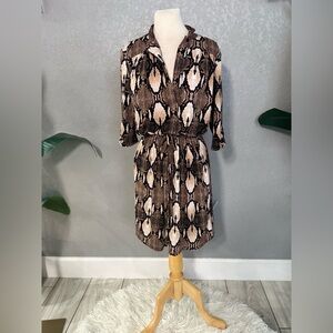 Women's Brown Snake-Print Shirt Dress - Versatile Everyday Style